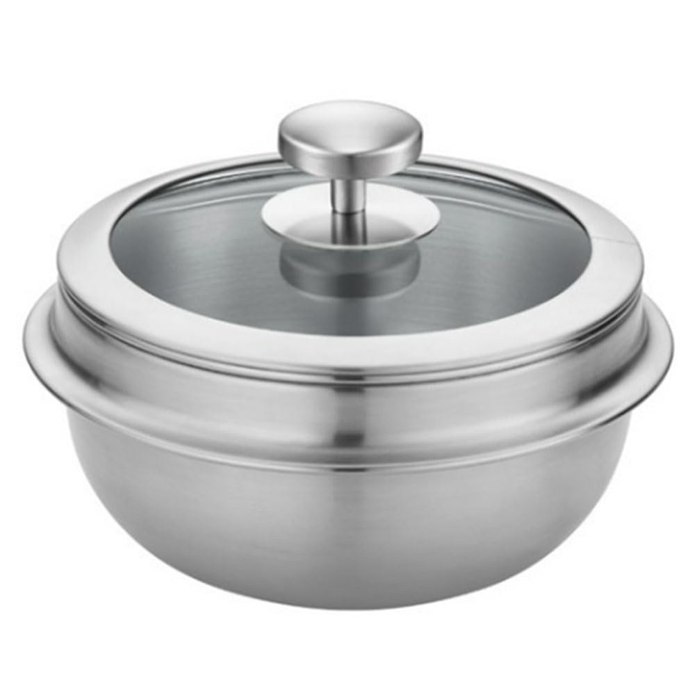 It likes Induction 3-ply stainless Korean Ttukbaegi with Glass cover Lid Hot Pot for Rice, Egg custard Soup 21in