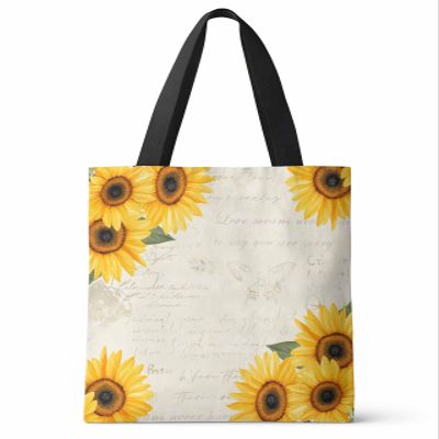 Canvas Tote Bag 13.5"W x 15"H Rustic Sunflower Leaves Vintage Postcard Style Reusable Grocery Shopping Bags Shoulder Bag for Gym Work