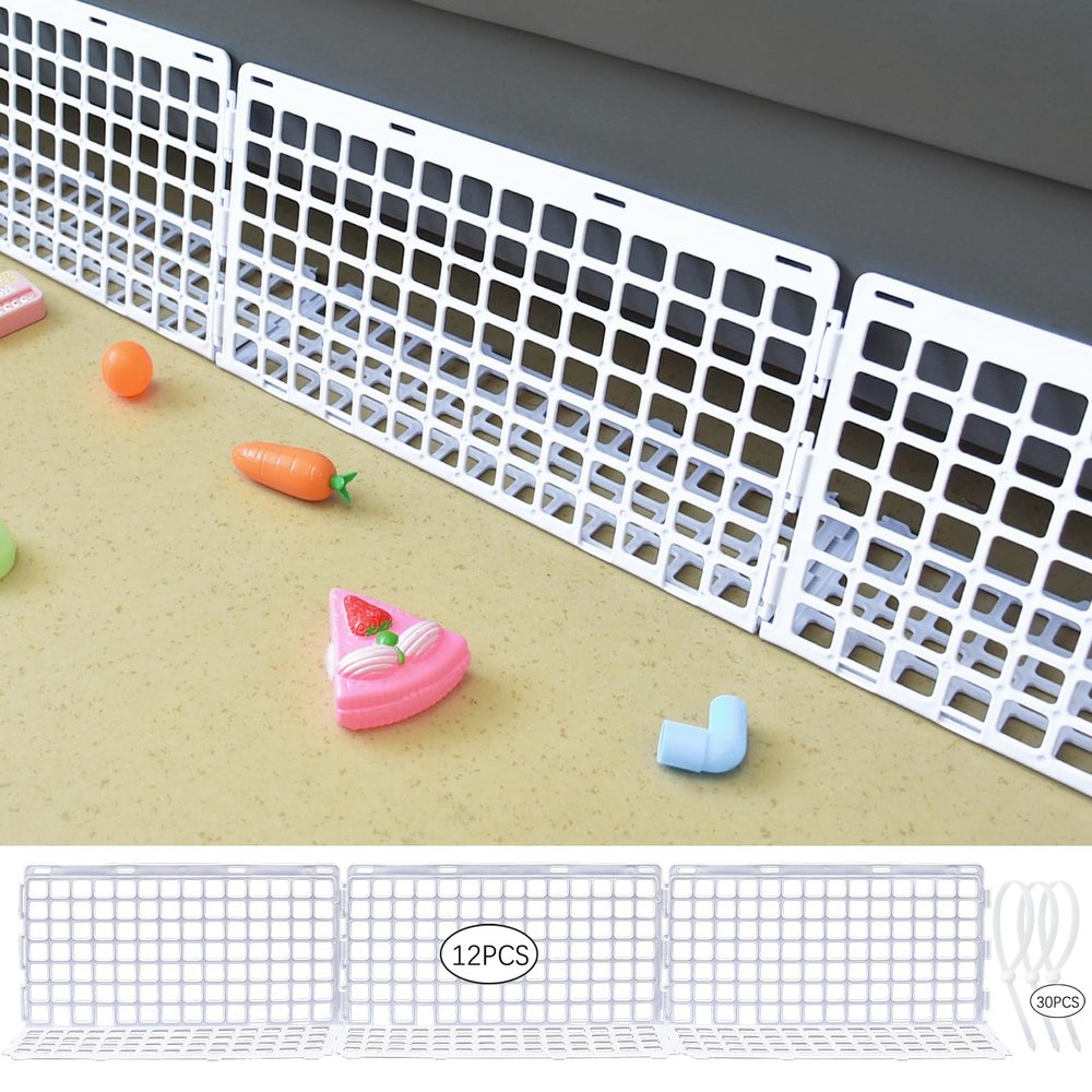 12 Pcs Under Couch Blocker for Bed Adjustable Furniture Plastic Under Bed Blocker with 30 Ties White Couch Barriers for Dogs Pets Cats (Style3)