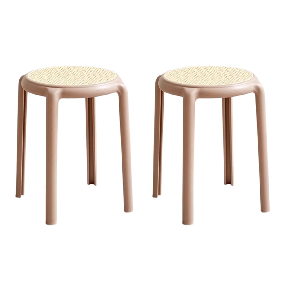 SUZEPER 18 Inch Plastic Stacking Stools,Portable Backless Stackable Stools,Colorful Short Stool Rattan Like Seat,Nesting Stool for Kitchen Dining, Classroom, Students(2, Khaki)