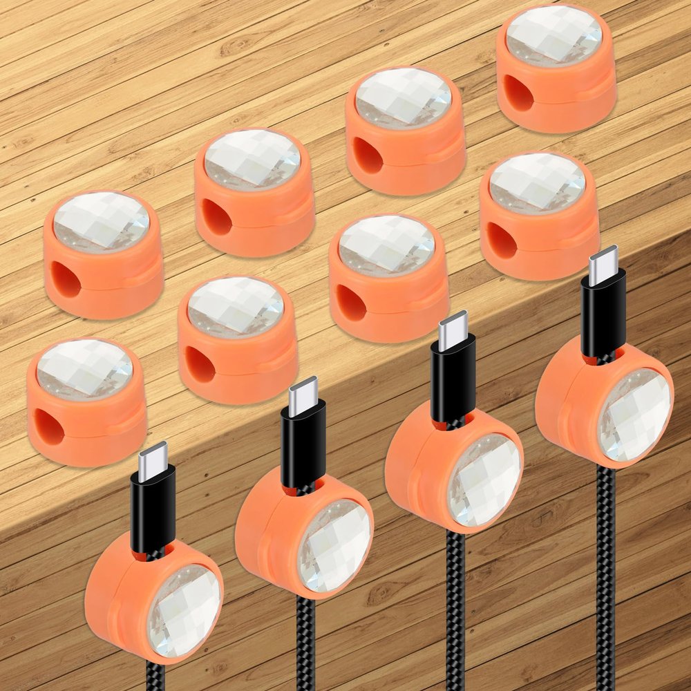 PATIKIL Cable Organizer Holder, 12 Pcs Magnetic Spring Desk Cable Management Clips Adhesive Cord Holder Keeper for Office Desktop Wall Car, Orange