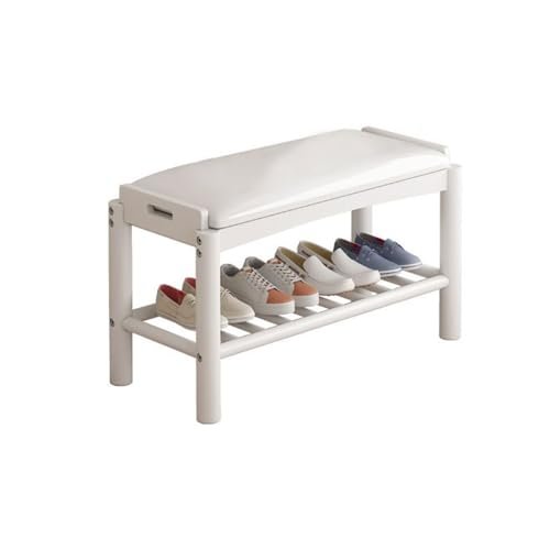 HQYYIKYU Simple Modern Storage Shoe Bench, Solid Wood Household Shoe Cabinet Stool Multifunctional Storage Shoe Changing Stool for Entryway, Bedroom, Living Room, 80cm, White