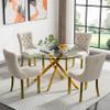 47" Gold Glass Dining Room Table Set for 4, 5-Piece Modern Round Kitchen Dining Table Set with Cross Chrome Metal Legs & 4 White Velvet Upholstered Chairs, Circle Kitchen Table and Chairs Set view 1