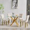 47" Gold Glass Dining Room Table Set for 4, 5-Piece Modern Round Kitchen Dining Table Set with Cross Chrome Metal Legs & 4 White Velvet Upholstered Chairs, Circle Kitchen Table and Chairs Set view 2
