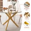 47" Gold Glass Dining Room Table Set for 4, 5-Piece Modern Round Kitchen Dining Table Set with Cross Chrome Metal Legs & 4 White Velvet Upholstered Chairs, Circle Kitchen Table and Chairs Set view 3