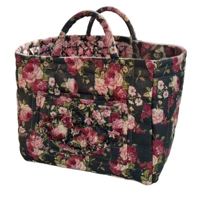 Boho Fabric Storage Basket - Large Capacity Laundry Basket with Handle, Folding Cube Organizer for Home & Travel, Vintage Floral Cotton Storage Bin (S)