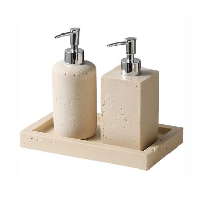 BlingBling5 Refillable Soap Dispenser Beige Lotion Hand Soap Dispenser Set, 9.8 oz/14.8 oz Resin Soap Dispenser Refillable Soap Bottle Liquid Shampoo Dispenser Body Wash Dispenser