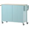 aphrophina Kitchen Island Cart with Ample Storage, Solid Wood Top, and Locking Wheels in Mint Green view 3