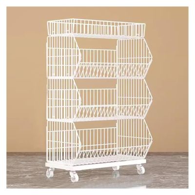 4 Tier Supermarket/ Store/ Bakery Organizer Holder, Freestanding Movable Storage Shelf Cart, 110cm/ 43in Height Steel Frame Display Stand For Snack/ Drinks Can/ Fruit ( Color : White-4 layers , Size :