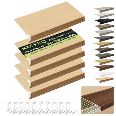 5 Pack Wire Shelf Covers,41x9x3in Wire Rack Covers for Pantry Durable PVC Shelf Liners-0.31 inch Thick, Moisture-Resistant Shelves Cover for Store Pantry Kitchen Removable Closet,#02 Wood Color