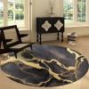 Round Rug Black 4ft Marble Liquid Gold Area Indoor Circle Rug Round Washable Rug, Floor Mat Print Non Slip Carpet Kitchen Living Room Dining Room Playroom Decor view 4