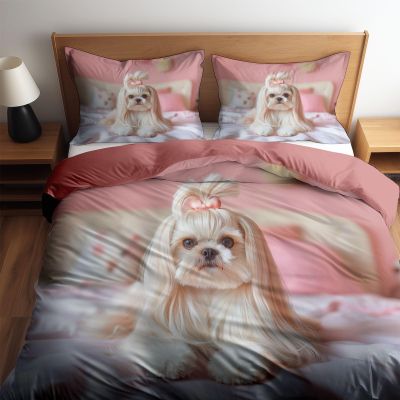 Rosewood Color Pattern Bedding Set, Animal Print Dog Cat Printed Duvet Cover Set King Size, Comforter Cover 3 Pieces Bed Sets with 2 Pillow Cases, for Teen Boys Girls Bedroom Decor