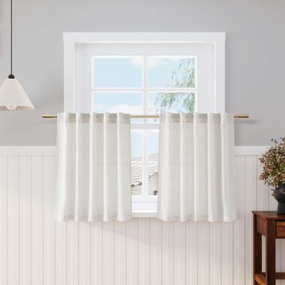 Cream Linen Kitchen Curtains 30 Inches Long 2 Panels Back Tab Rod Pocket Farmhouse Light Filtering Semi Sheer Short Curtains Solid Privacy Cafe Tier Curtain for Bathroom Basement Camper 30x30