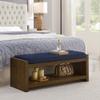 Lighluxstly Accent Bench with Lower Shelf Shoe Rack, Padded Seating Bench for Living Room, Modern Compact Bed End Bench with Storage for Bedroom Seating, Removable Cushion (Navy Blue, 47" L) view 1