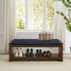 Lighluxstly Accent Bench with Lower Shelf Shoe Rack, Padded Seating Bench for Living Room, Modern Compact Bed End Bench with Storage for Bedroom Seating, Removable Cushion (Navy Blue, 47" L) view 3
