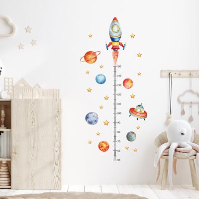 Fufuquare Cartoon Rocket Planet Growth Chart Wall Stickers Height Measurement Vinyl Wall Decals for Kids' Rooms Nursery Classroom