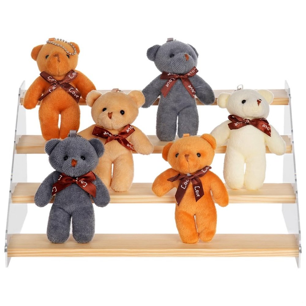 4-Tier Wood & Acrylic Display Riser, Perfect For Toys, Dolls, Jewelry, Makeup, Perfume, And Cupcakes