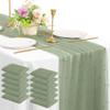 12 Pack 10FT Pearl Table Runner 30x120 Inch Sage Green Tulle Fabric Boho Rustic Sheer Table Runners Lace Table Cloth for Wedding Bridal Shower Birthday Party Arch Veil Dessert Table Decor (Sage Green) view 1