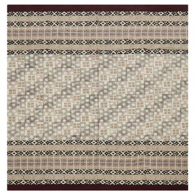 Kilim Area Rug 9' Square Hand Block Printed Cotton Dhurrie Maroon Black Geometric Design Hand Surface Wash 0.19" Thick Handmade Boho Indoor Outdoor Use Flatweave Rugs for Hall Room,Dining Room,Patio