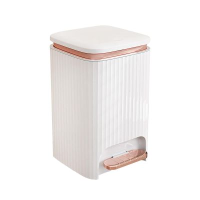 Bathroom Trash Can Garbage Container Bin with Foot Pedal and Press Type Lid Household Dustbin Kitchen Wastebasket for Sunroom, White 12l