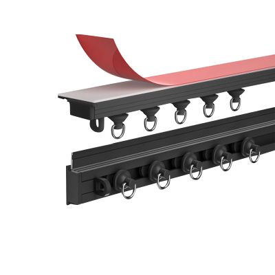 Adhesive Curtain Track System Ceiling Curtains Rail Silent Aluminum Curtain Rod for Living Room Bedroom Shower Divider, Privacy(Black,1.60 m-5.2')