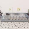 Ball & Cast Queen Size Montessori Toddler Floor Bed with Wood Slats for Girls and Boys, Wood Montessori Bed Frame with Door and Safety Guardrails for Kids,No Box Spring Needed,Grey view 4