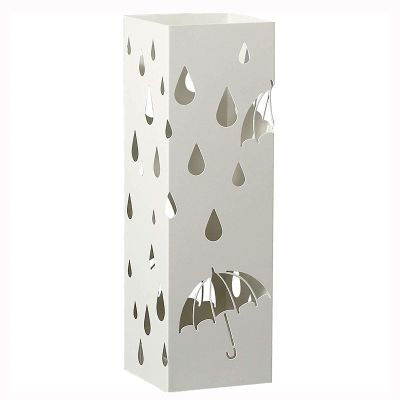 GGGUOJINN Umbrella Stand 19.3-Inch Tall Freestanding Metal Home Entryway Umbrella Holder Stand Modern Umbrella Rack with Cutout Raindrop Design White