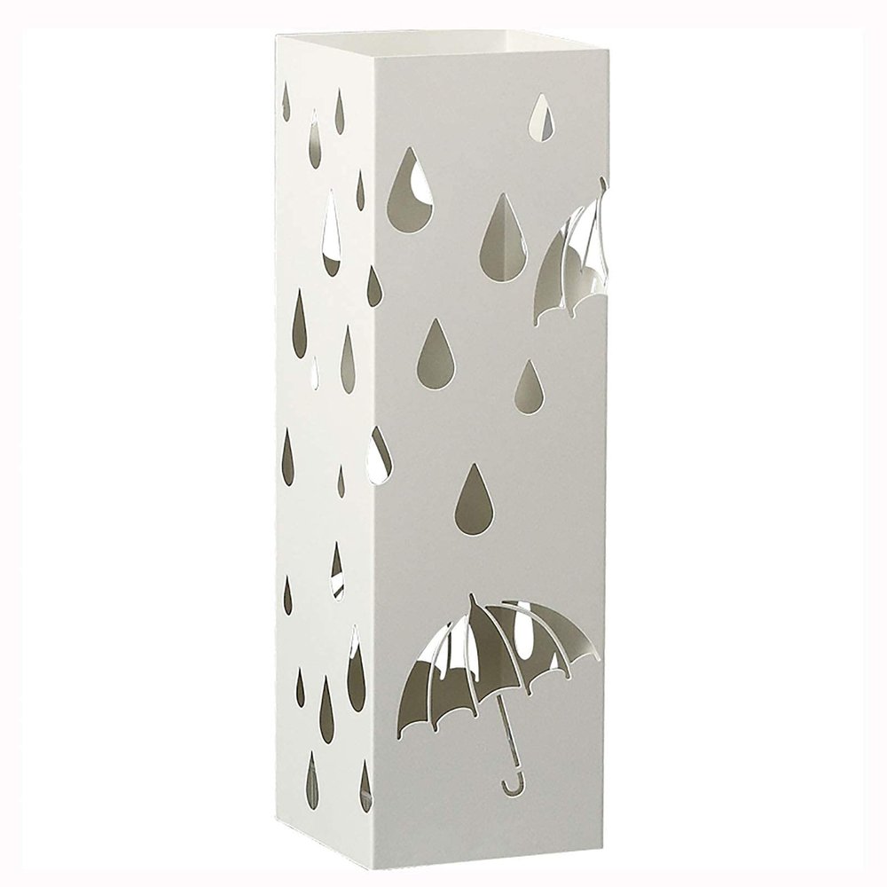 GGGUOJINN Umbrella Stand 19.3-Inch Tall Freestanding Metal Home Entryway Umbrella Holder Stand Modern Umbrella Rack with Cutout Raindrop Design White