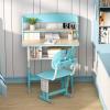 BESUFY Kids Desk and Chair Set, Liftable Kids Study Desk with Drawer Design, Children Desk Chair Set with Dual Partition Book Stand, Backpack Hook, Cup Holder, Study Table for Kids 6-12 Blue view 2