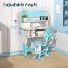 BESUFY Kids Desk and Chair Set, Liftable Kids Study Desk with Drawer Design, Children Desk Chair Set with Dual Partition Book Stand, Backpack Hook, Cup Holder, Study Table for Kids 6-12 Blue view 3