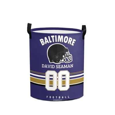 Baltimore Laundry Hamper, Personalized Football Style Laundry Basket, Custom Name and Number Collapsible Storage Basket with Handle Gift for Bedroom Bathroom