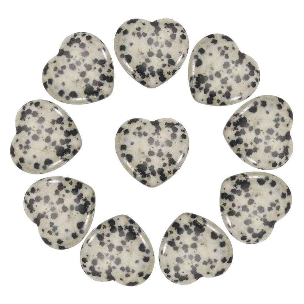PATIKIL 10Pcs Natural Heart Shaped Crystal Stone, 0.8" Polished Love Gemstone Crystal, Pocket Rock Engraved Worry Stones for Women Valentines Gift Meditation 0.2" Thick, Spotted Jasper