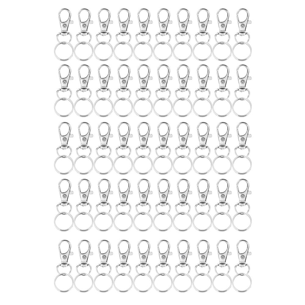 100Pcs Versatile Key Rings Hooks Keychain Making Set Swivels Lobster Clasps and Rings Metal Craft Clip