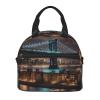 JIPOFD New York Manhattan Bridge Night Insulated Lunch Box Lunch Bag For Women Men Adult Size Reusable For Work Travel Outings view 2
