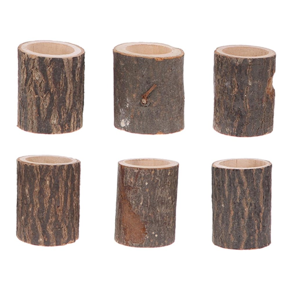 Alipis 6Pcs Rustic Wooden Stump Candle Holders Creative Succulent Planter Tea Light Candle Holders Unique Home Decoration for Weddings Parties
