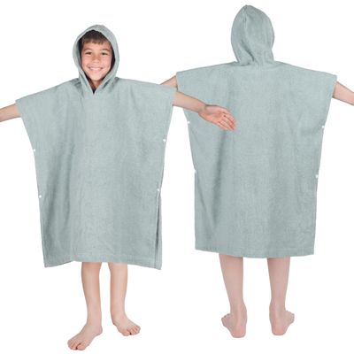 Superior Kids Cotton Terry Poncho, Soft, Absorbent Bath Towel with Hood, Bathroom Accessories, Long, Plush Bathrobes for Bath, Shower, Spa, Resort, Hotel, Beach, Pool, Boy, Girl, Large Size, Sage