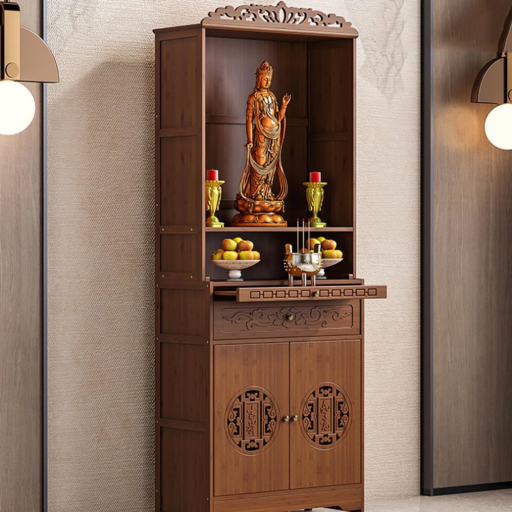 Topjia Altar Cabinet Household Worship Table,Buddha Niche Chinese Cabinet for God of Wealth,Meditation Prayer Tables,Simple Modern Buddhist Cabinets(52cm/20in, A)
