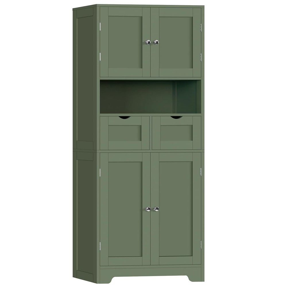 TEENFON Tall Bathroom Storage Cabinet with 4 Doors & 2 Adjustable Shelves