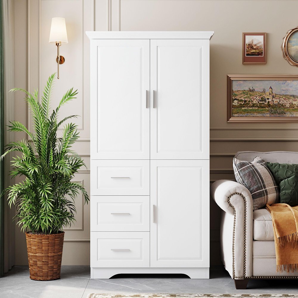 62.5" Storage Cabinet with Doors and Drawers, Kitchen Pantry Cupboard Shelf Organizers for Home, Bathroom and Living Room, Solid Wood Legs, Gray