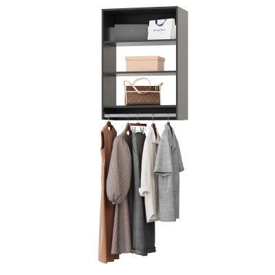 ROOMTEC 31.5" Medium Hanging Closet Unit, Modular Closet System with Hanging Rod, Wardrobe Organizer for Bedroom or Walk-in Closet, Wall Mounted, Customizable Clothes Storage Unit, Black