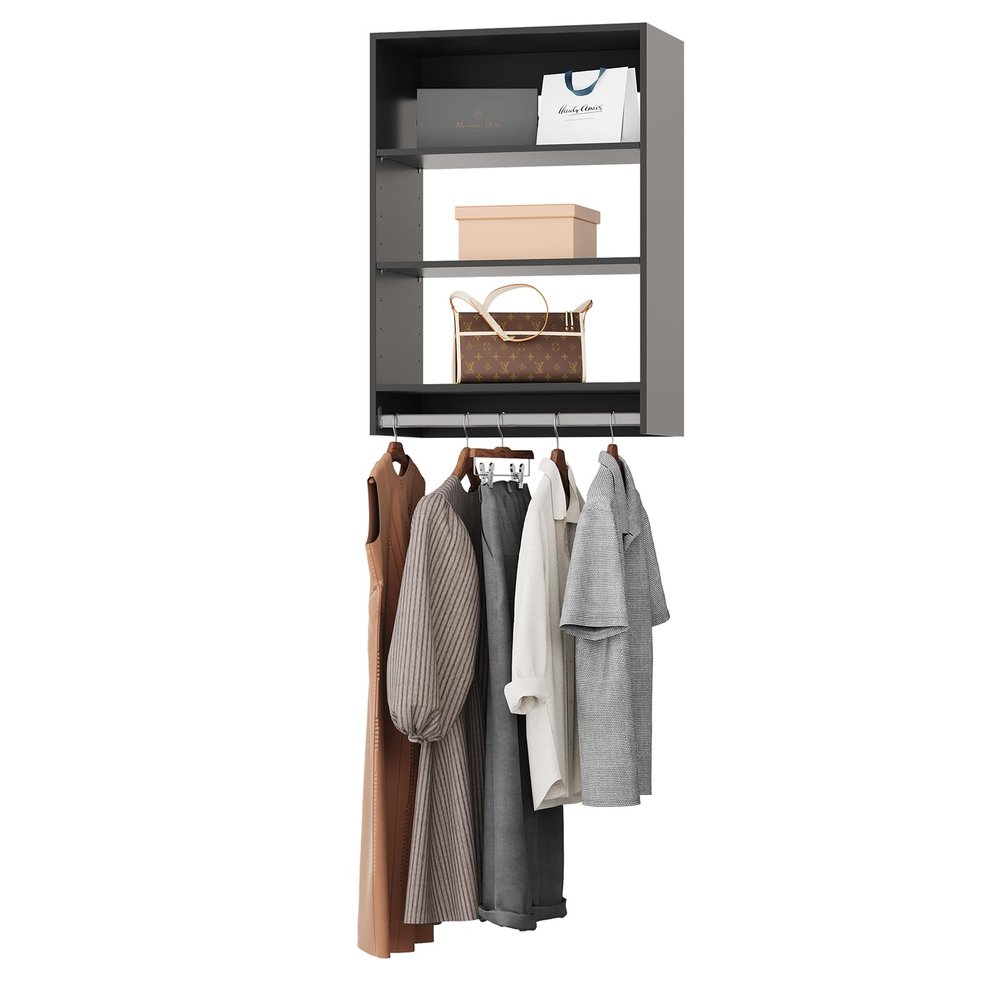 ROOMTEC 31.5" Medium Hanging Closet Unit, Modular Closet System with Hanging Rod, Wardrobe Organizer for Bedroom or Walk-in Closet, Wall Mounted, Customizable Clothes Storage Unit, Black