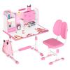 cdar 2Pcs/Set Kids Study Desk Chair Set, Height Adjustable Children School Study Table Chair Set with Sitting Corrector, Ergonomic Desk Chair with Book Stand, Foot Pedal Pink view 1