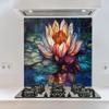 Myphotostation 36Wx36H'' Radiant Lotus Water Lily Backsplash Tempered Glass Backsplash, Glass Splashback For Stove Wall Protector, Cutting Board, Cooker Wall Panel, Stove Back Cover view 1
