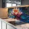 Myphotostation 36Wx36H'' Radiant Lotus Water Lily Backsplash Tempered Glass Backsplash, Glass Splashback For Stove Wall Protector, Cutting Board, Cooker Wall Panel, Stove Back Cover view 3
