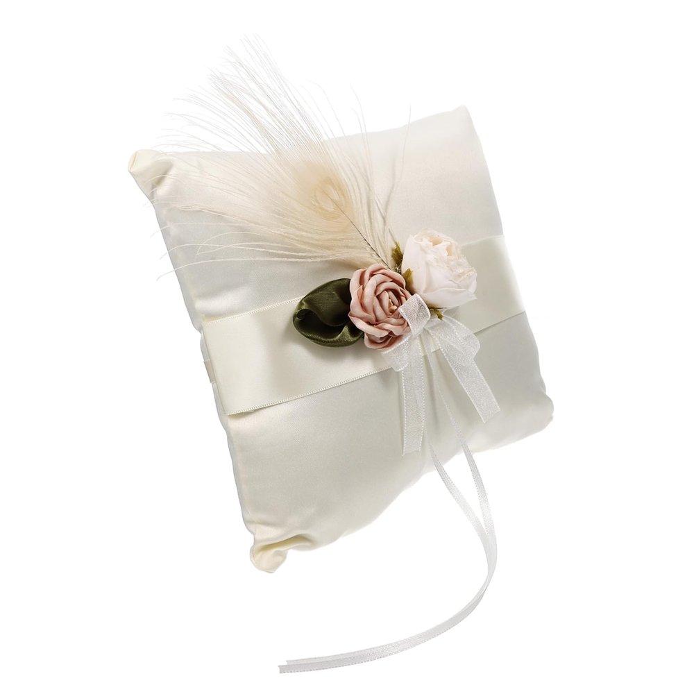 SOLUSTRE Satin Flower Ring Pillow Holder for Wedding Ceremony Elegant Bridal Ring Cushion for Rings Romantic Decoration for Engagements and Weddings Portable Design