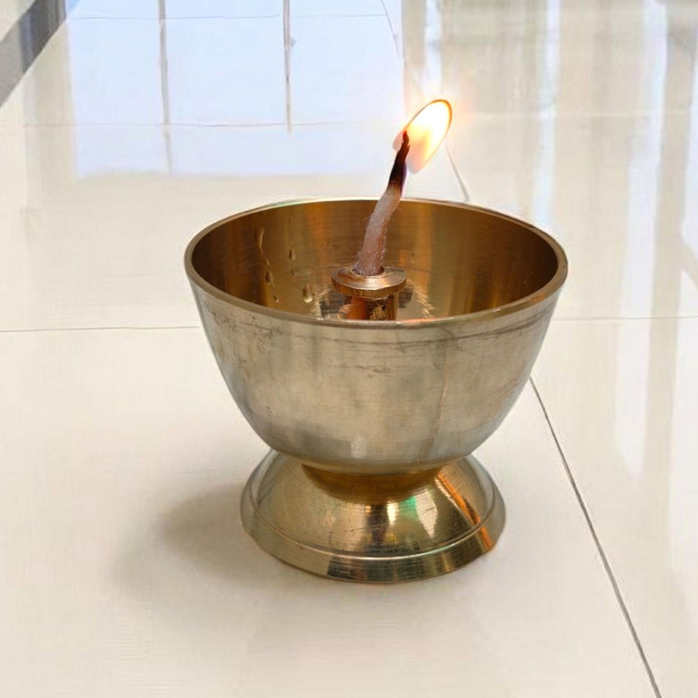 Brass Akhand Diya 2 Inch 80g Traditional Oil Lamp for Puja, Aarti & Temple Use, Long Burning Jyot, Hindu Religious Diya for Home Mandir, Festival Decor & Spiritual Lighting