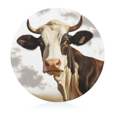 7.9 Inch Chopping Block Farm Animal Cow Cutting Boards for Kitchen Round Cutting Mat Glass Chopping Board Portable Charcuterie Board
