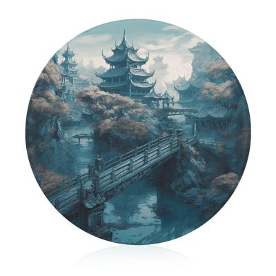 7.9 Inch Chopping Block Asian Style Painting Cutting Boards for Kitchen Round Cutting Mat Glass Chopping Board Portable Charcuterie Board