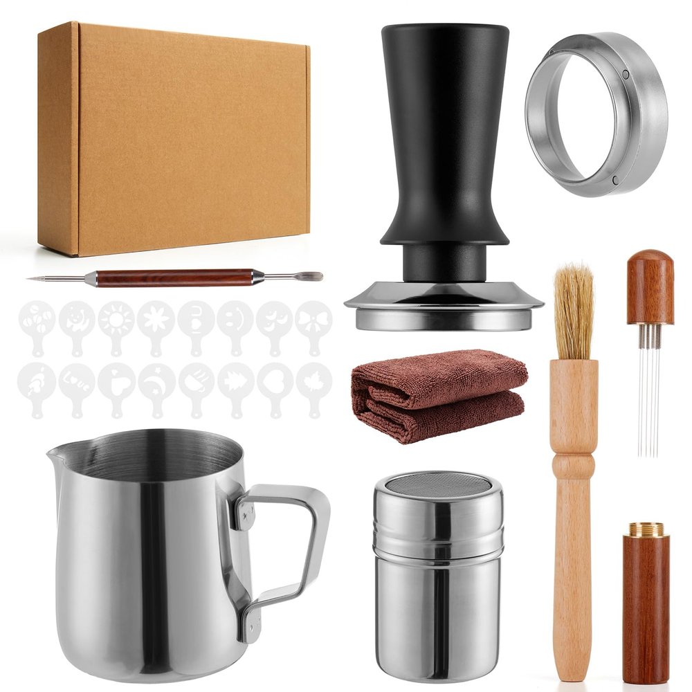 24pcs Espresso Accessories Kit, Espresso Tools Set for Coffee Machine, Spring-Loaded 304 Stainless Steel Base 30lbs Coffee Calibrated Tamper Tools for Enjoying cafes Home Office hotels(58mm)