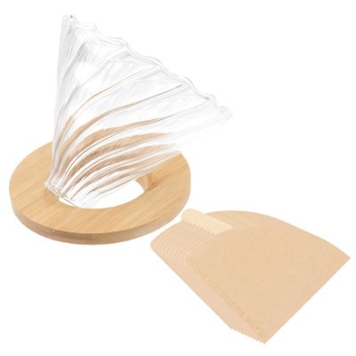 LALAFINA Wooden Base and Glass Filter Dripper Pot Reusable Coffee Funnel for Home Brewing for Coffee Lovers